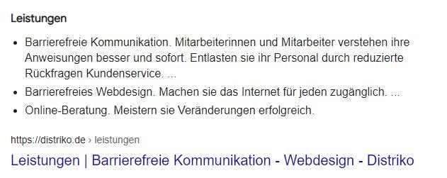 Suchergebnis Hervorgehobene Snippets distriko Leistungen