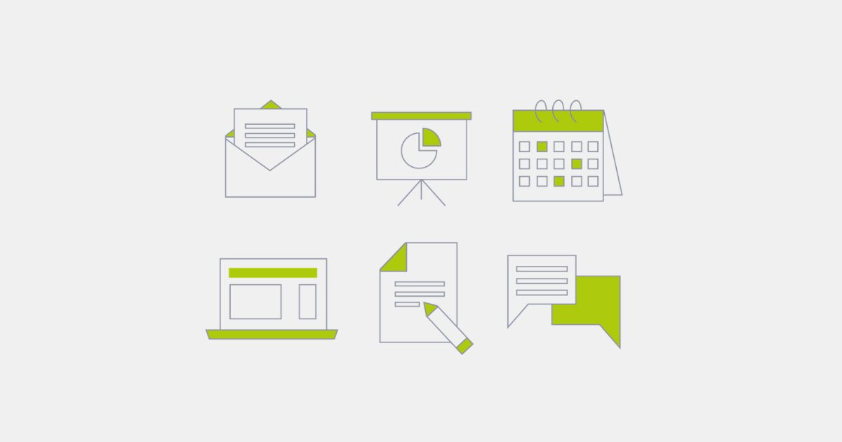 Silistische Business-Icons stehen symbolisch für die Erstellung einer Landingpage.