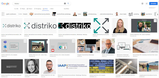 Die erste Trefferseite der Bildersuche bei Google mit dem Suchbegriff distriko.