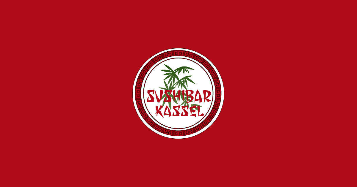 Das Logo der Sushibar Kassel bestehend aus einer grünen Pflanze und einem roten Schriftzug