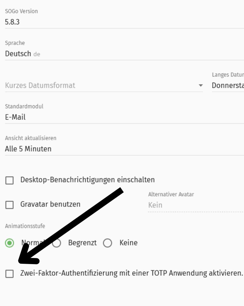 Screenshot Aktivierung Zwei Faktor Authentifizierung